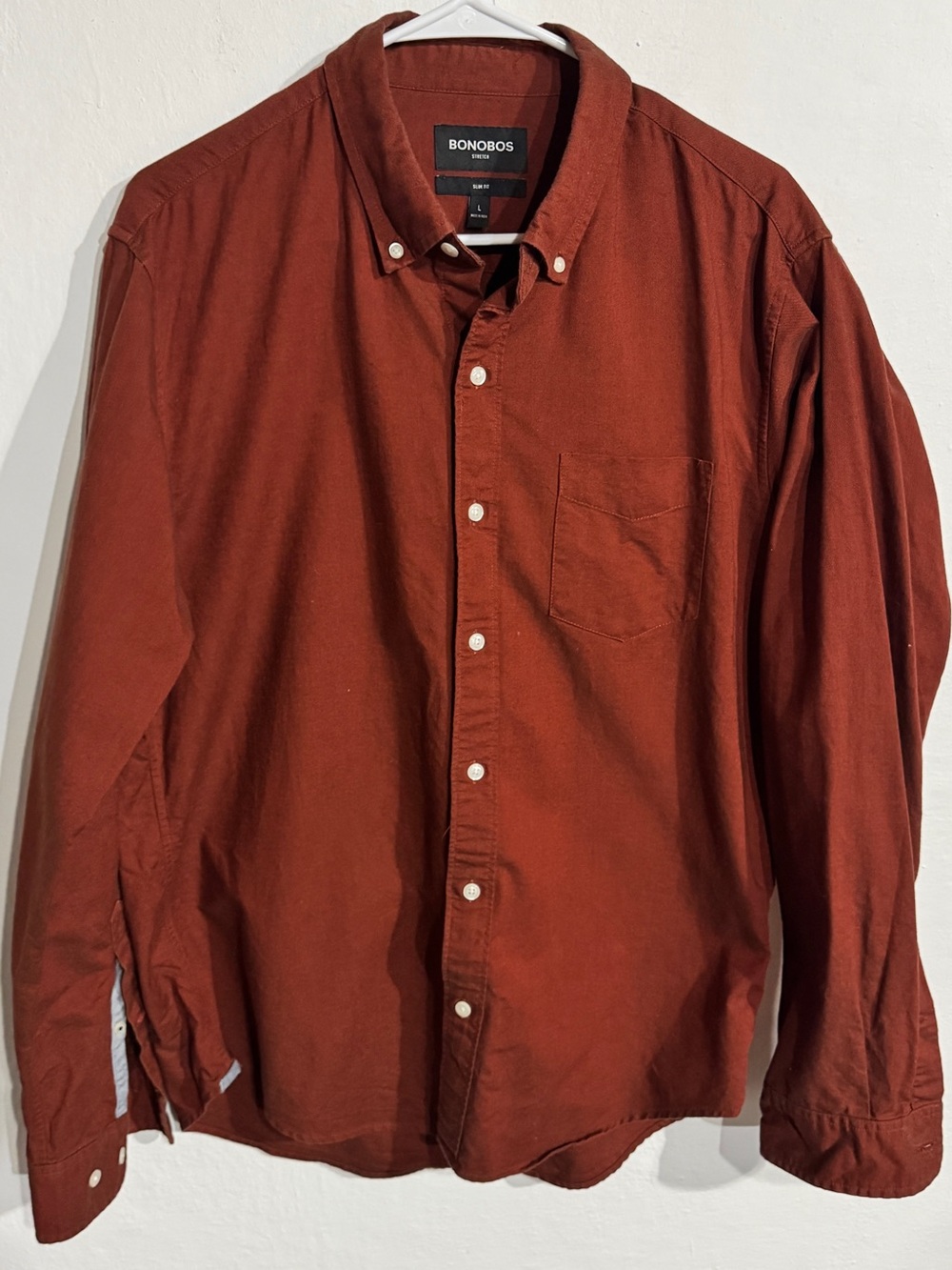 BONOBOS RUST SLIM STRETCH BUTTON UP SHIRT large - Picture 2 of 6